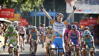 Tyler Farrar (Garmin-Transitions) wins the final stage of the Vuelta in Madrid.
