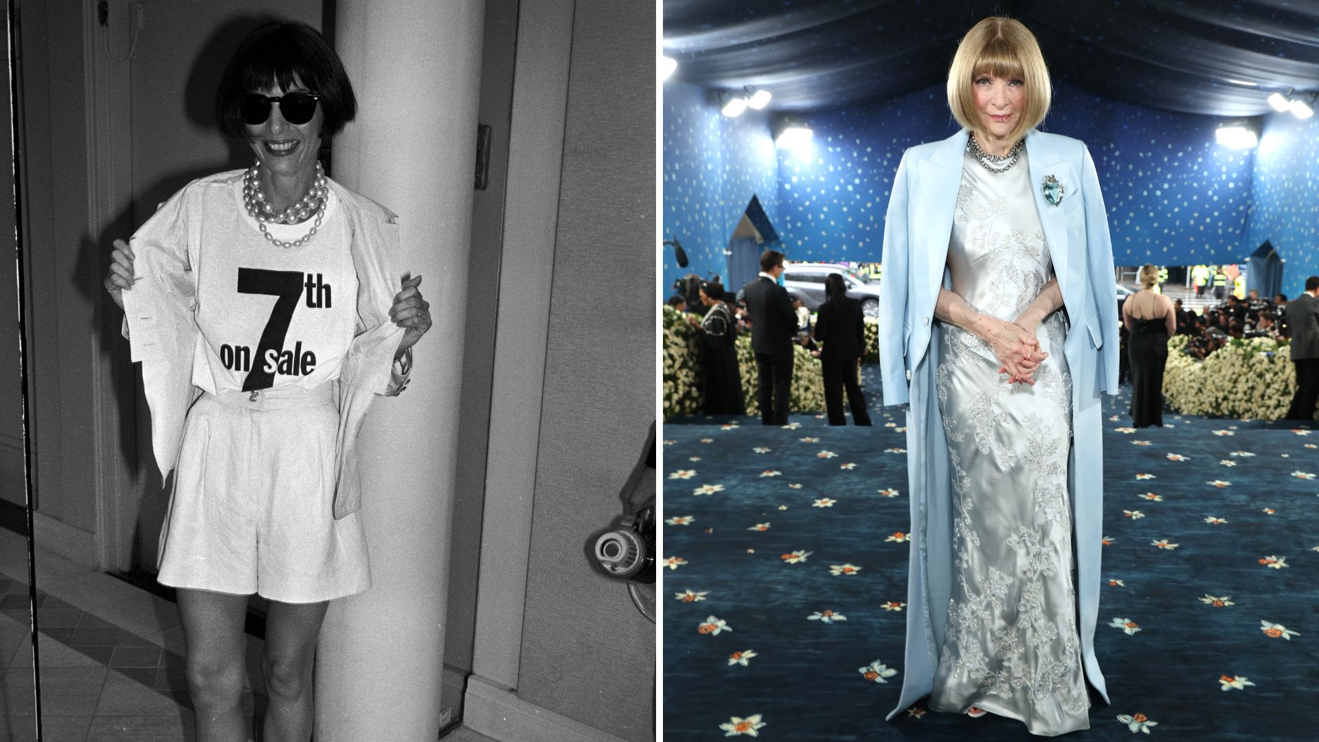 L-Anna Wintour in 1990 R-Anna Wintour at the Met Gala