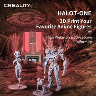 Creality HALOT-ONE promo image showing anime 3D printed models