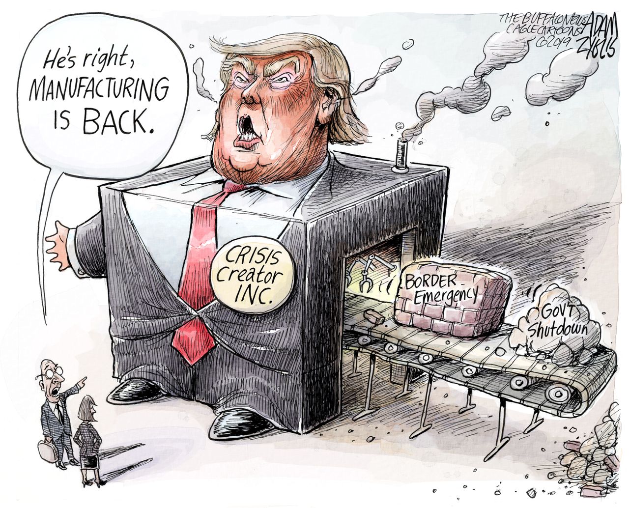 Political cartoon U.S. Trump Wall manufacturing Emergency&amp;amp;nbsp;