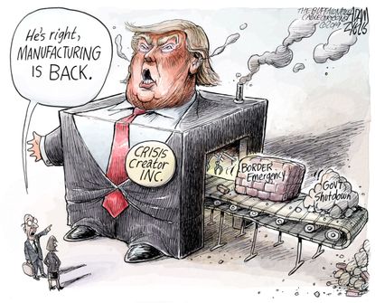 Political cartoon U.S. Trump Wall manufacturing Emergency&nbsp;