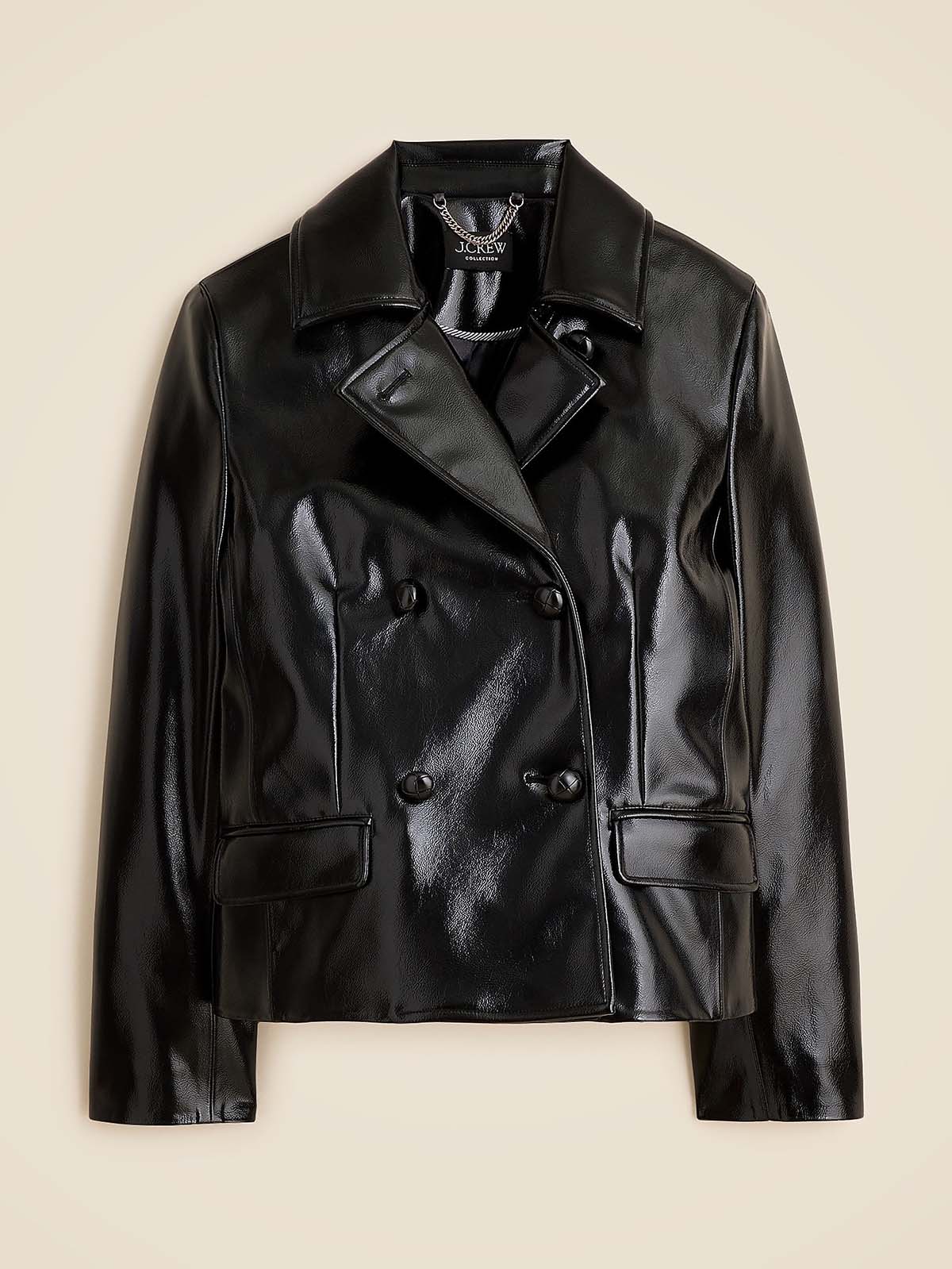 Cropped Peacoat in Faux Patent Leather