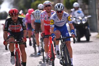 Lotto Soudal’s Thomas De Gendt and Deceuninck-QuickStep’s Julian Alaphilippe go head-to-head on the seventh and final stage of the 2020 Paris-Nice