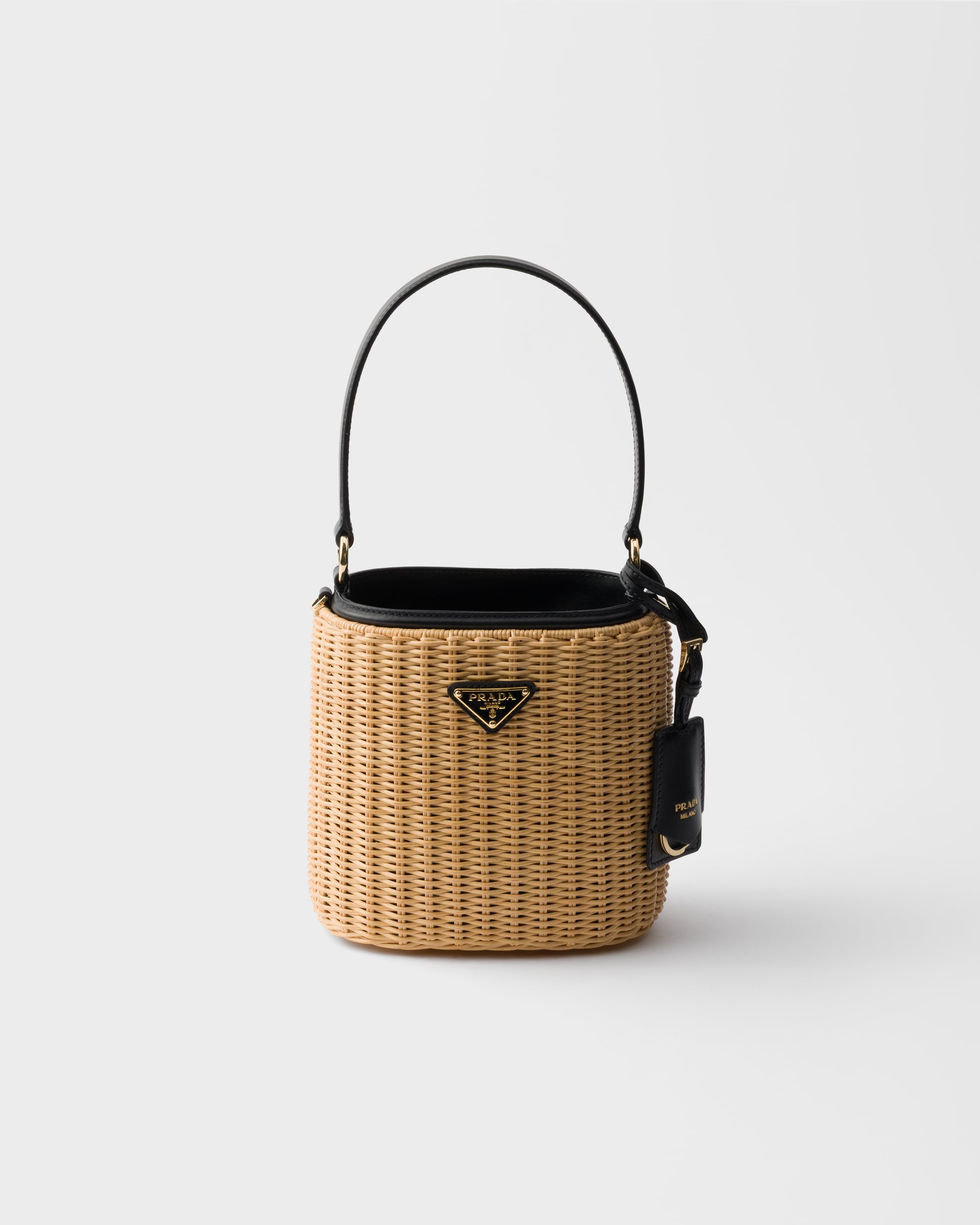 Wicker and Leather Bucket Bag