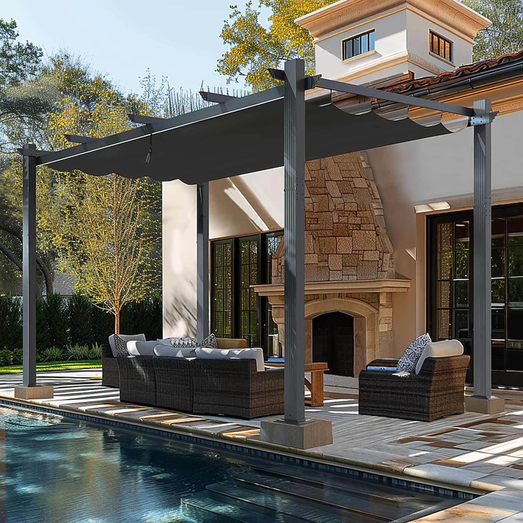 VEIKOUS Gray Metal Freestanding Pergola with Canopy