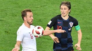Harry Kane #9 of England stops the ball during the 2018 FIFA World Cup Russia semi final match between Croatia and England at the Luzhniki Stadium on July 11, 2018 in Moscow, Russia. (Photo by Mao Jianjun/China News Service/Visual China Group via Getty Images)