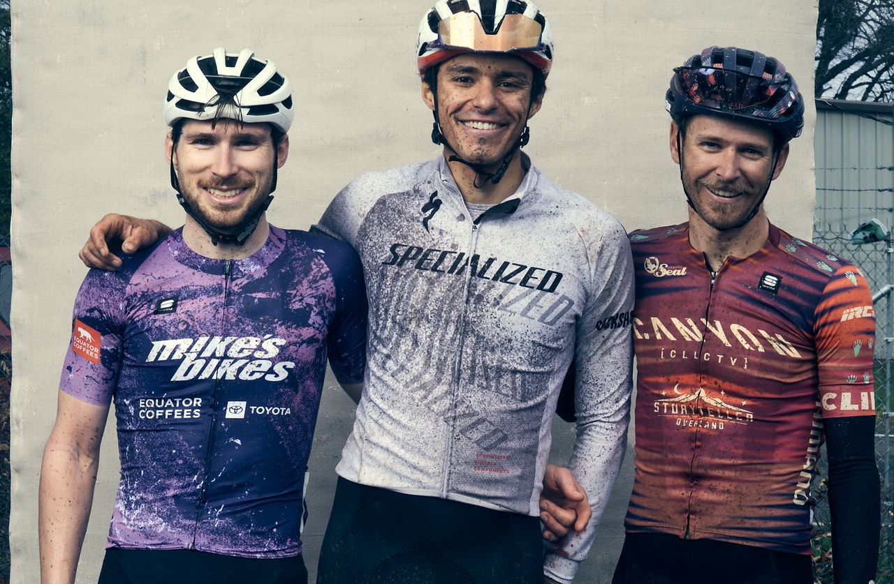 Pro men's 2024 podium (L to R): third-placed Sean Bennett, winner Chris Blevins, second-placed Peter Stetina