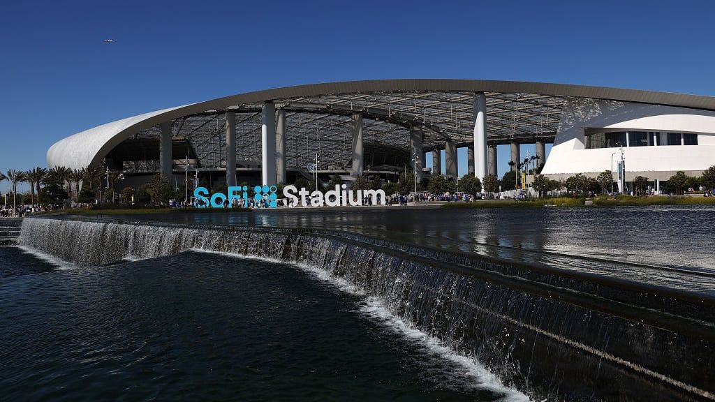 The outside of SoFi Stadium.