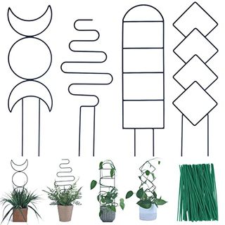 Wellsign Indoor Plant Trellis for Climbing Plants, 16inch Small Garden Metal Trellis for Potted Plants Outdoor with Different Patterns for Vine Ivy Flower Plant Support 4 Pack