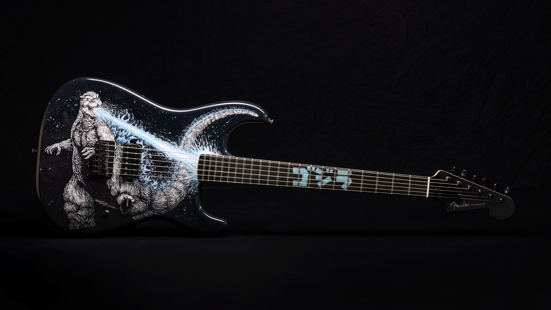 Fender Limited Edition Masterbuilt Godzilla Stratocaster black background