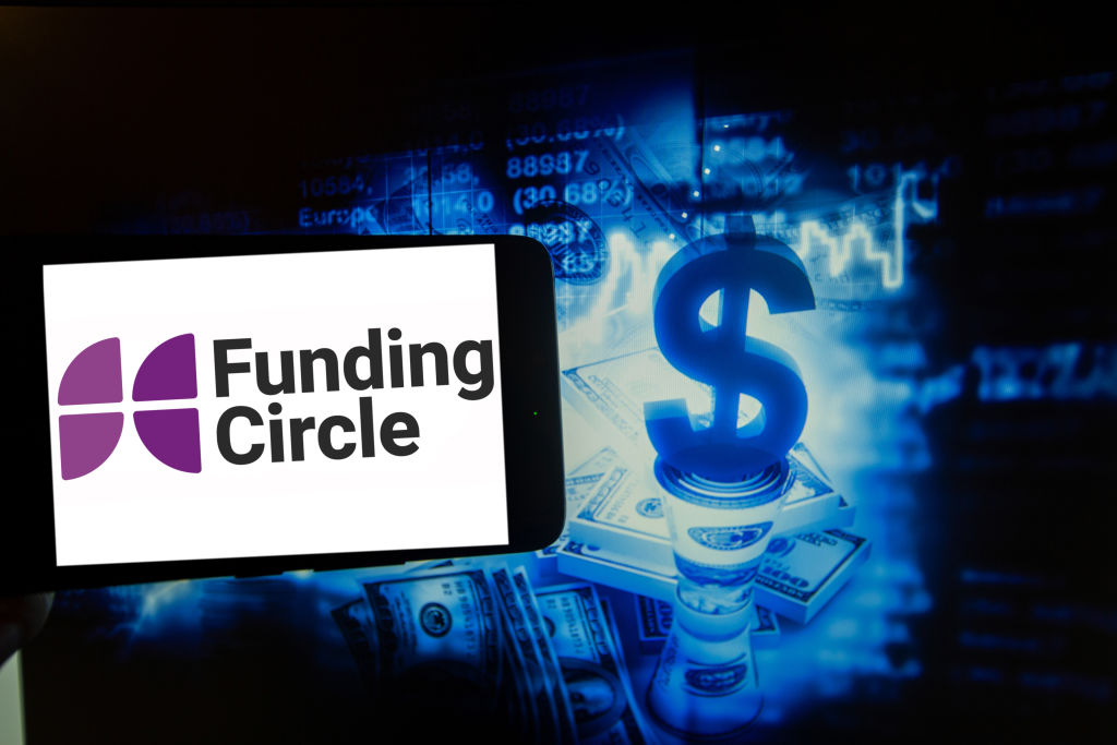 The logo of Funding Circle is seen on a screen of a smartphone