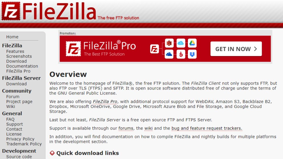 Website screenshot for FileZilla