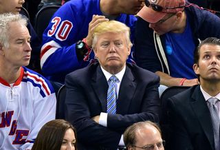 NEW YORK, NY - MAY 08: Donald Trump attends the Washington Capitals vs New York Rangers game at Madison Square Garden on May 8, 2015 in New York City. (Photo by James Devaney/GC Images) Rangers