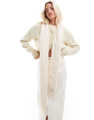 Asos Design Woven Tassels Scarf in Cream