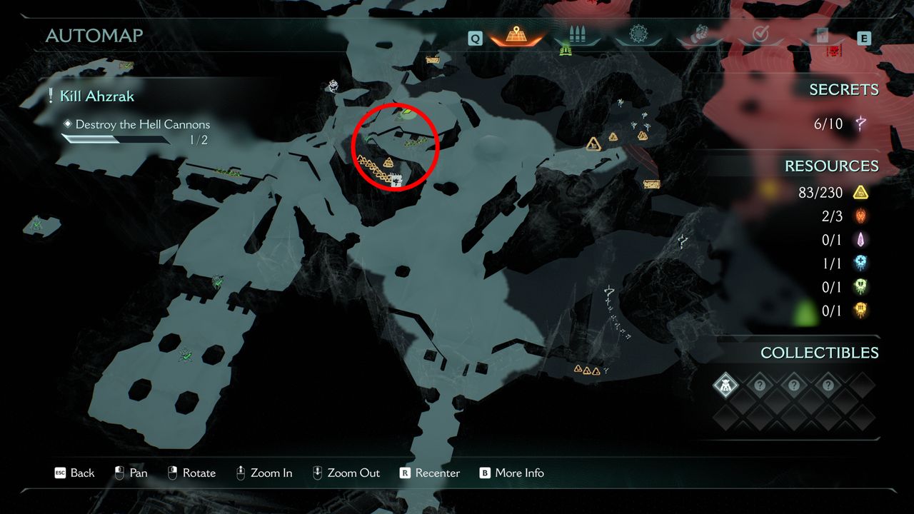 Doom: The Dark Ages The Forsaken Plains secrets and collectibles - A map highlighting the location of a codex entry in a castle.