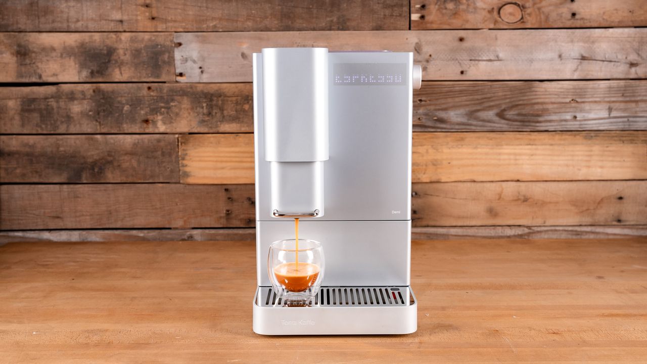 Terra Kaffe Demi espresso maker on a kitchen surface