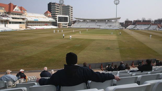 NOTTINGHAM, ENGLAND - APRIL 10:Spectators, on the opening day of the county cricket season, look on during the LV County Championship division one match between Nottinghamshire and Middlesex 