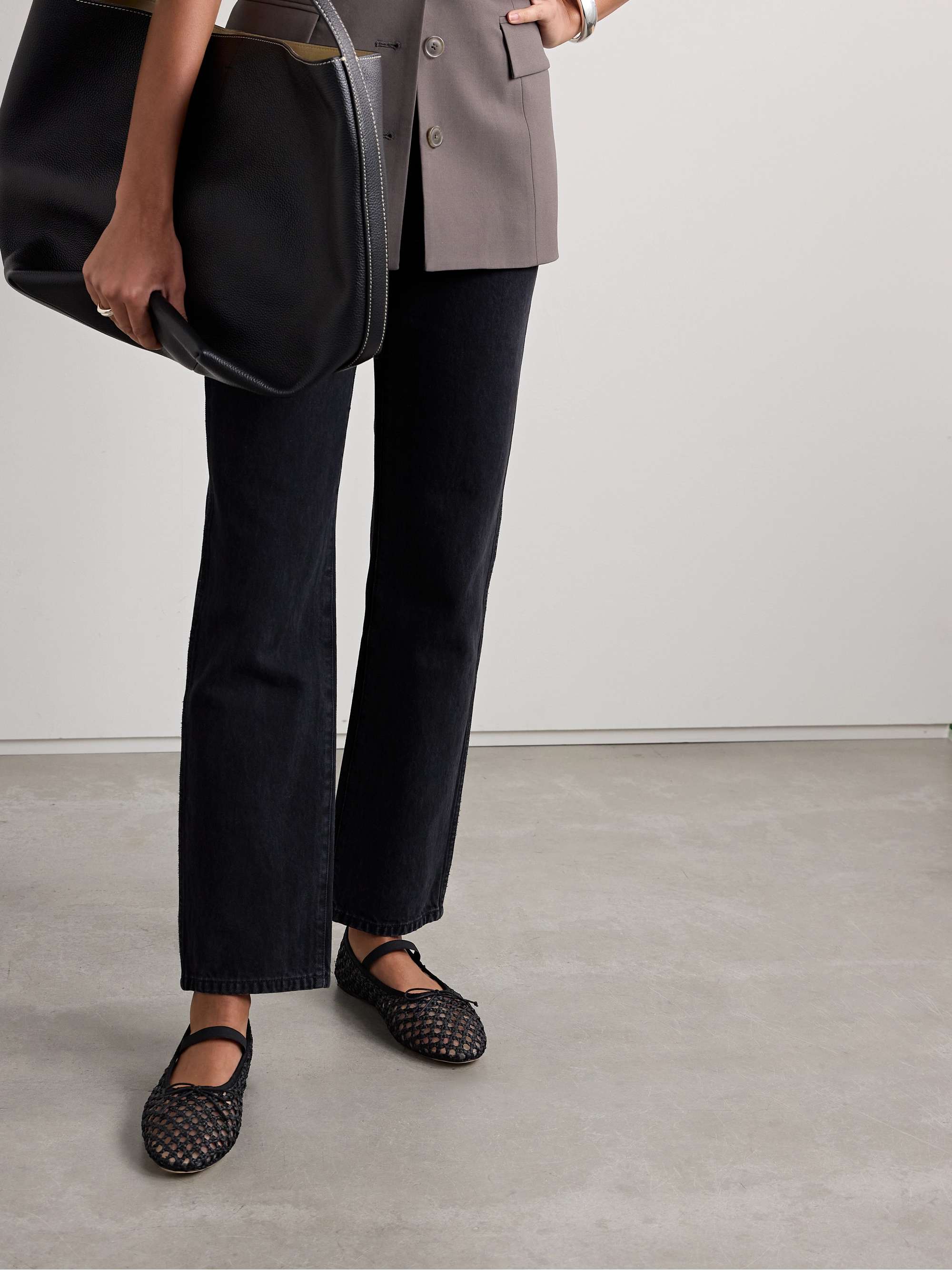 Leonie Grosgrain-Trimmed Raffia Mary Jane Ballet Flats