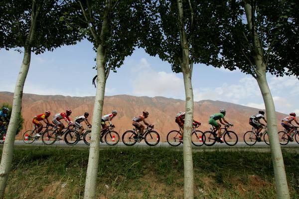 Along the early flatter parts of the stage.