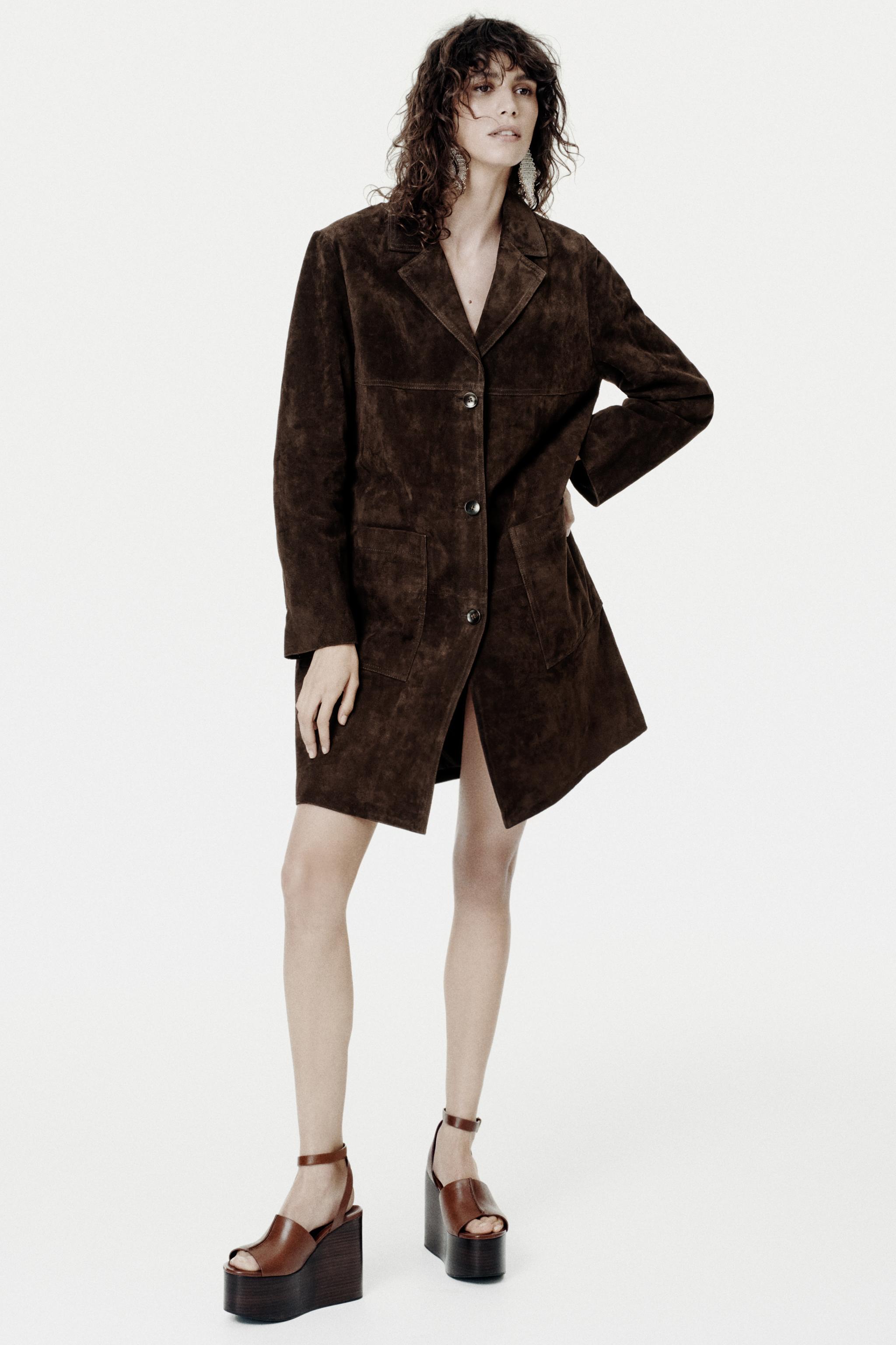 100% Suede Leather Coat Zw Collection Limited Edition