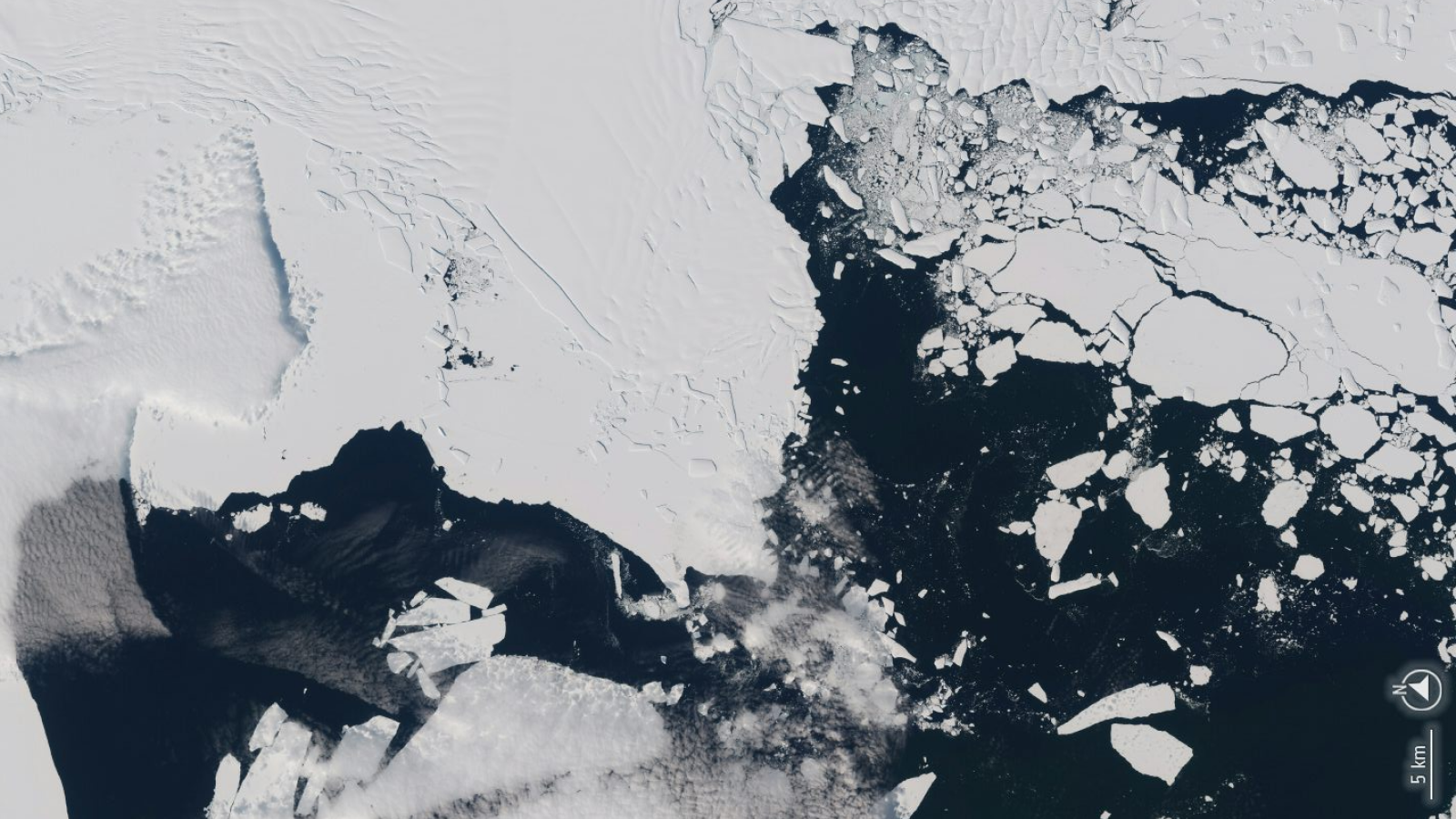 Thwaites Glacier Ice Tongue in West Antarctica captured by the Copernicus Sentinel-2 mission on 11 September 2019.