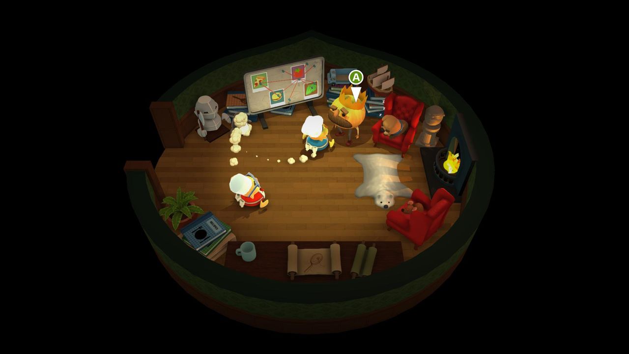 Sections of the game are broken up by short and ridiculous story moments. Overcooked's plot is actually about going back in time so you can train to be a great chef to prevent the end of the world in the present day.