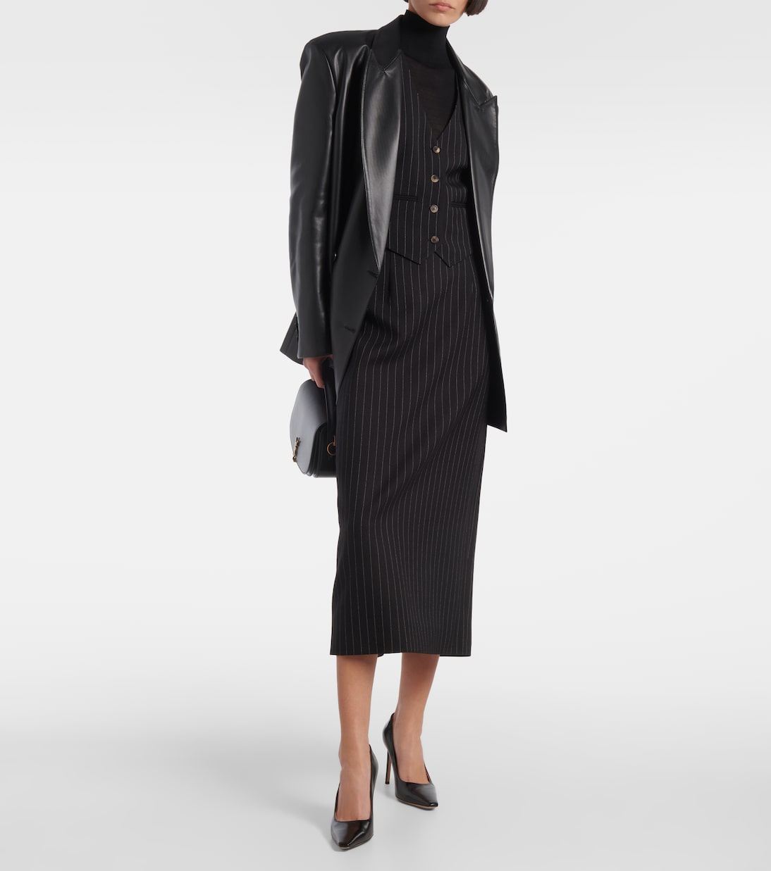 Contour Pinstripe Wool Midi Skirt
