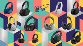A collage of headphones from the Labor Day sales, including cans from Sony, Apple, Bose, Shokz, JBL, Nothing, and more.