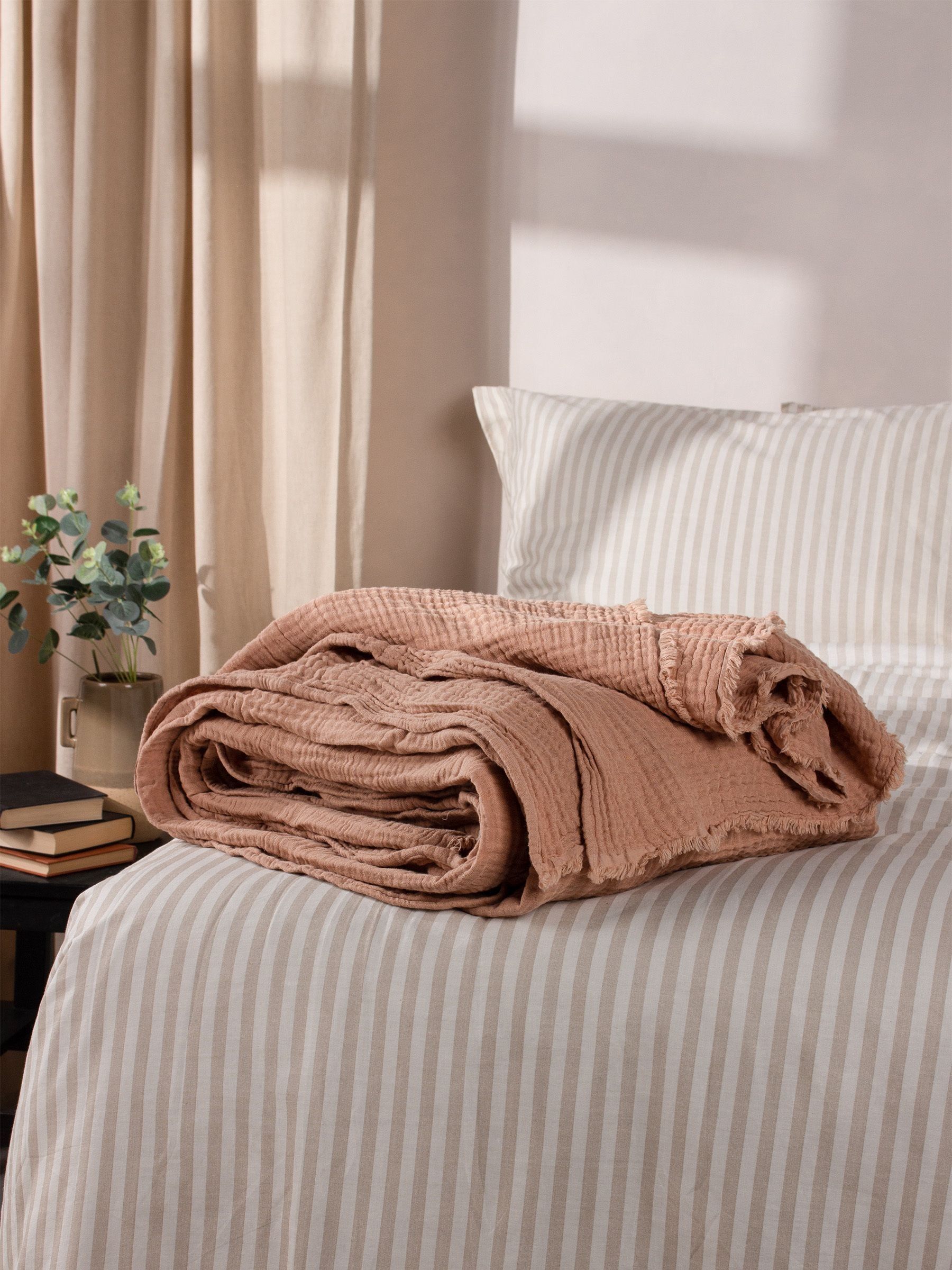Yard Pink Clay Lark Muslin Crinkle 100% Cotton Throw - Size 240x260