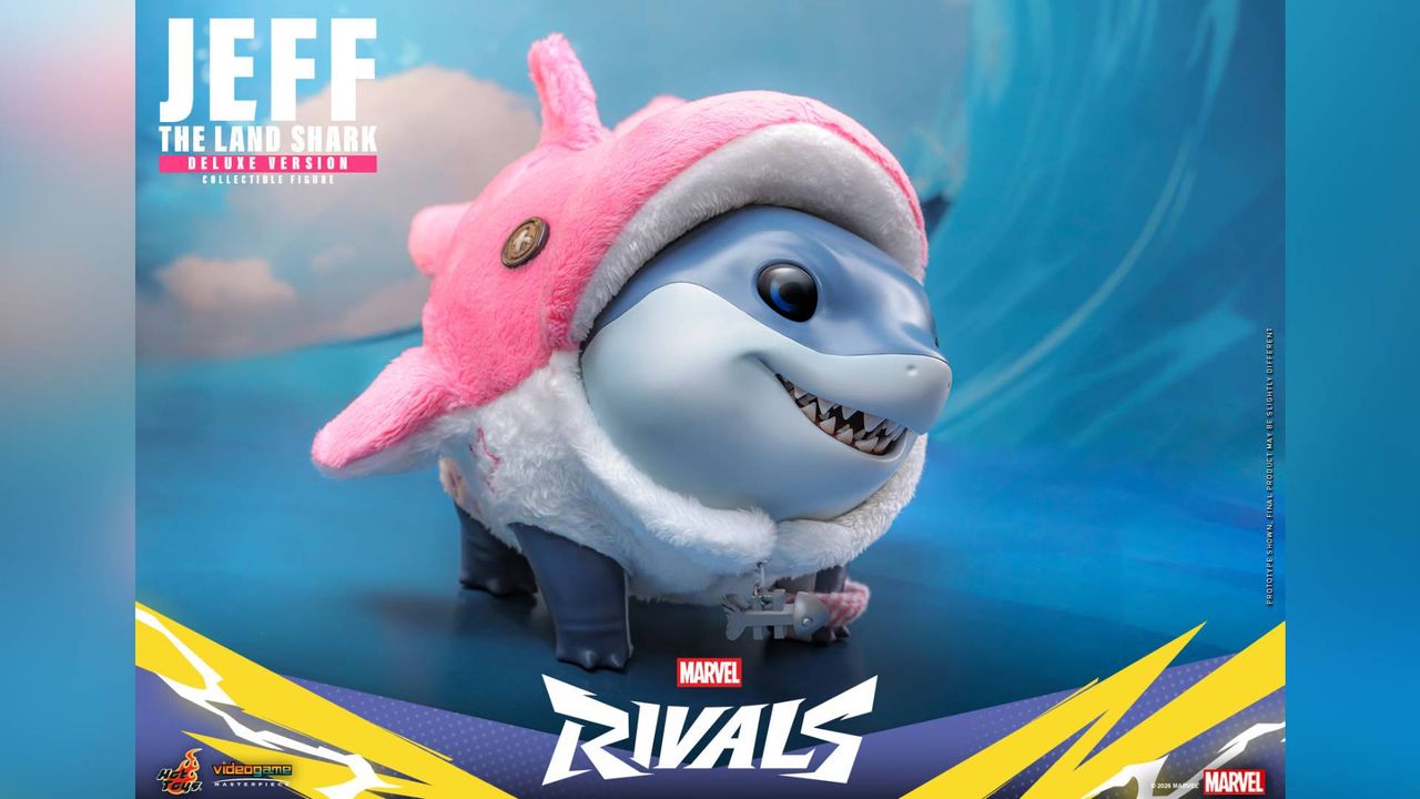 Official marketing image for the Marvel Deluxe Edition Jeff the Land Shark Hot Toys figure.