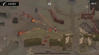 A top-down perspective gunsligher fights foes in western action game Kill the Crows