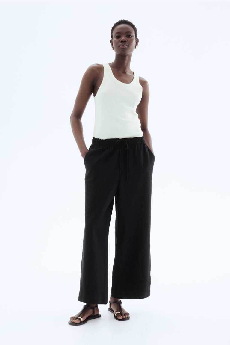 Cropped Linen-Blend Trousers