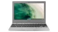 Samsung Chromebook 4 shown front-on with home screen displayed