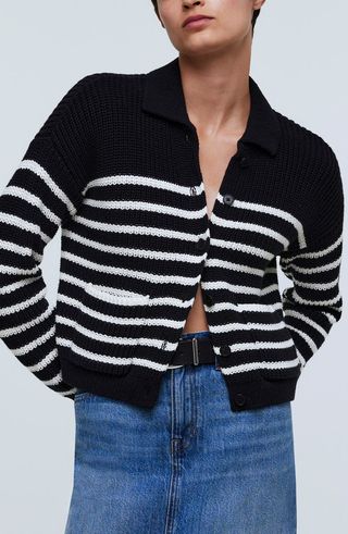 Sweater Kardigan Tanaman Katun Garis Melanie