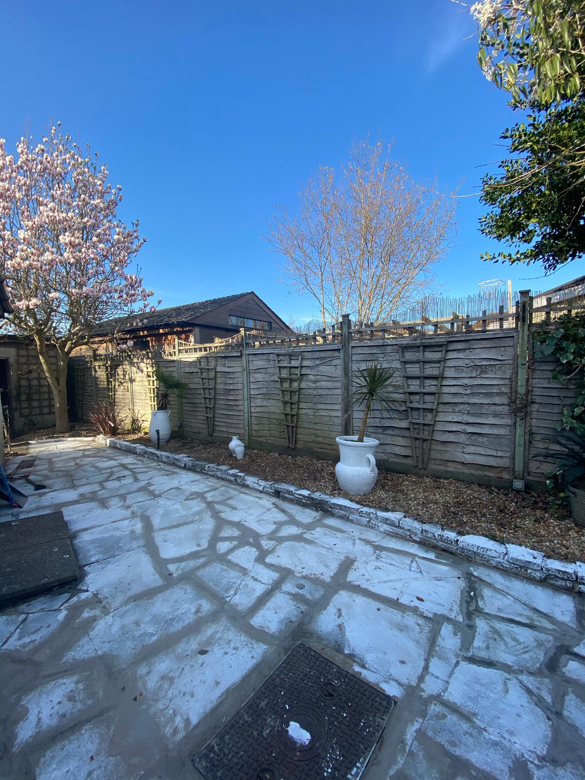 Becky Lane turned a crazy paved patio into a stylish sun trap for £100