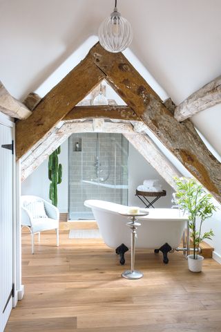 cottage bathroom ideas alridge house bathroom in loft extension with freestanding bath and beams