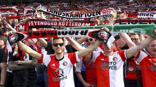 Fans with scarfs at De Kuip ahead of the Feyenoord vs Celtic live stream of the Champions League
