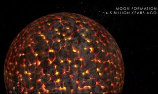 This NASA image depicts the moon as it coalesced from debris created when a Mars-size object slammed into the early Earth.