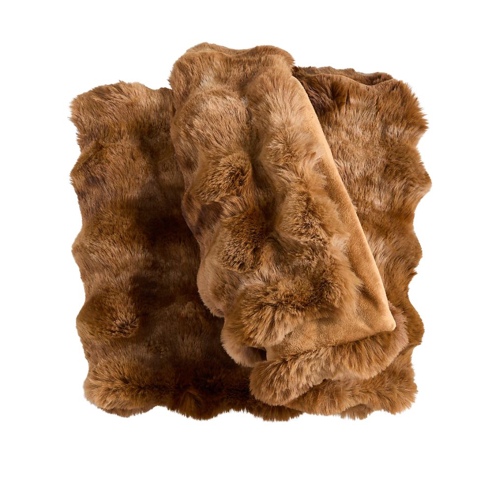 Textured Faux Fur Maple Brown Throw Blanket