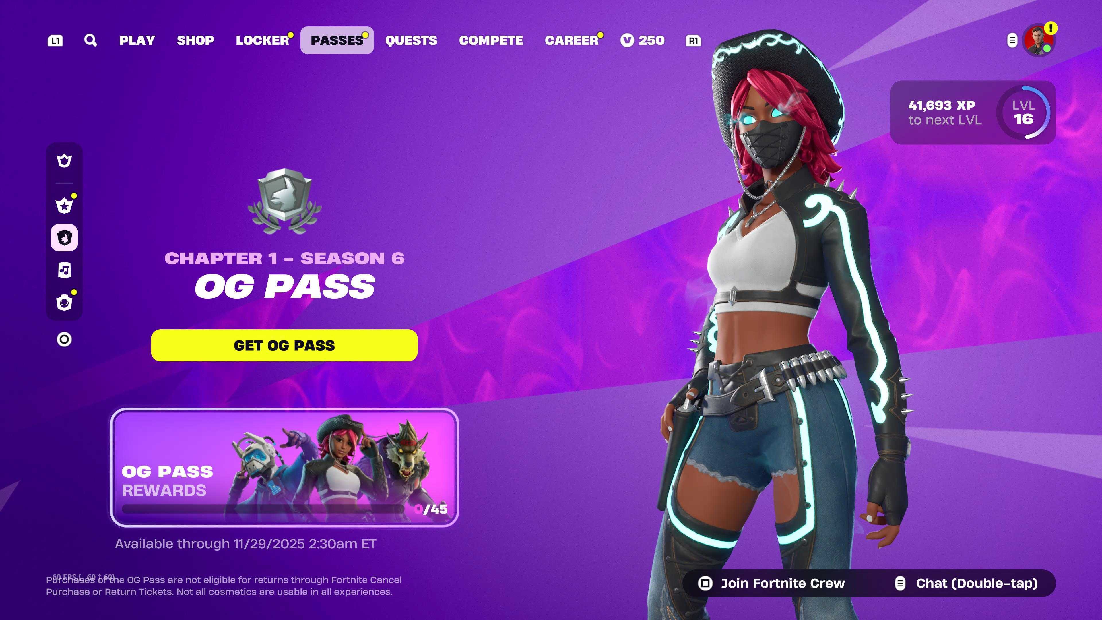 The OG Pass screen in Fortnite
