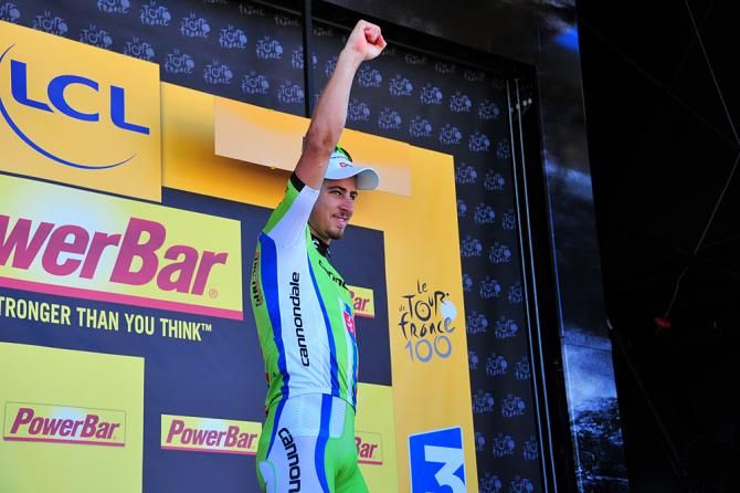 The first stage podium of the 2013 Tour de France for Peter Sagan