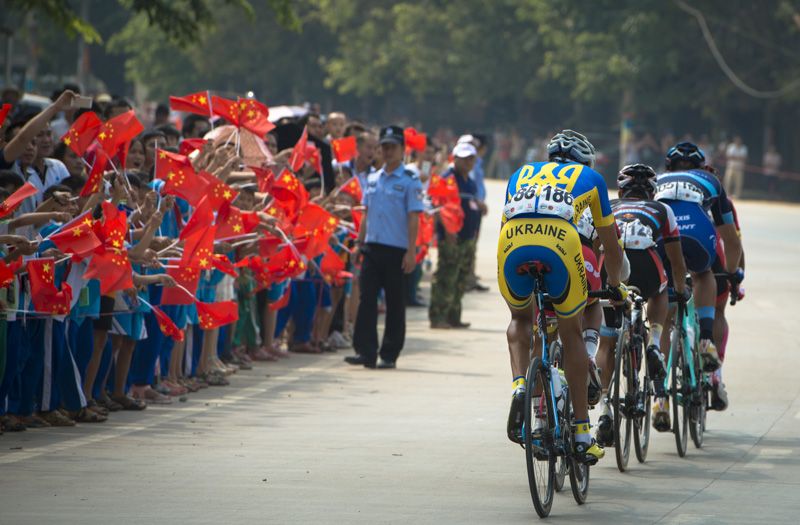 The breakaway riders plough on