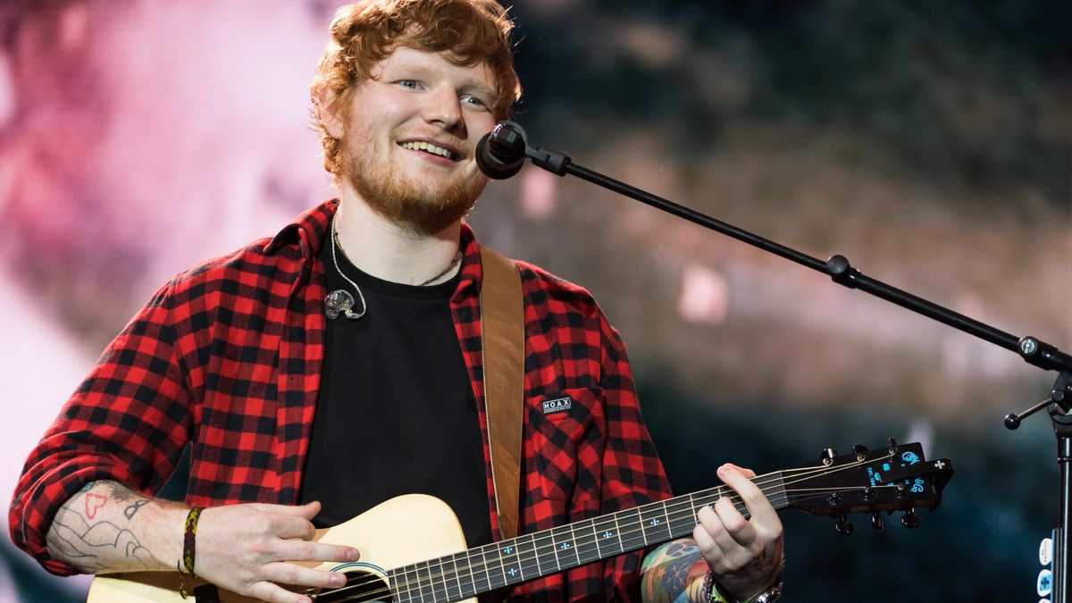 Ed Sheeran performing at Glastonbury Festival