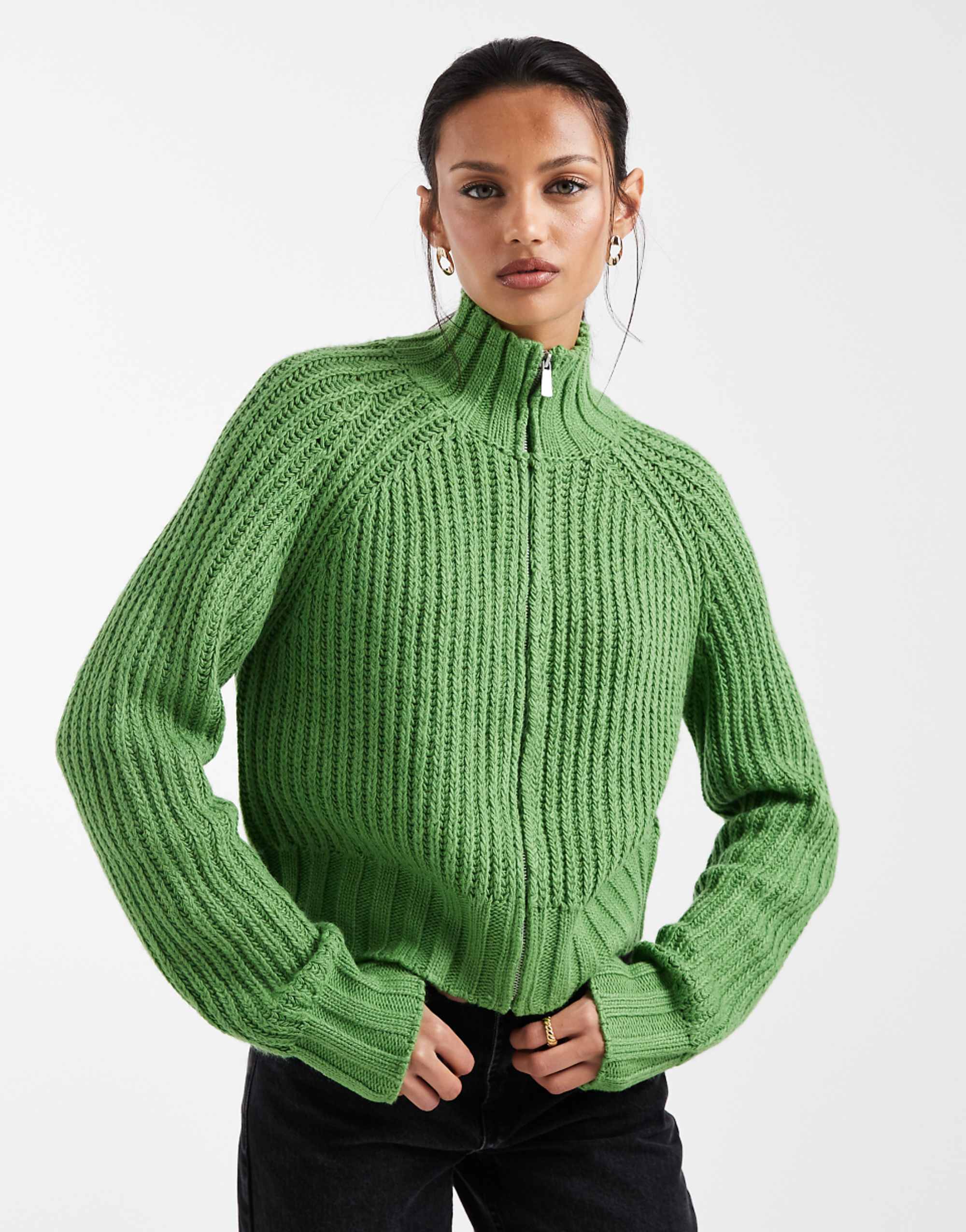 Collusion Knitted Shrunken Funnel Neck Zip Through