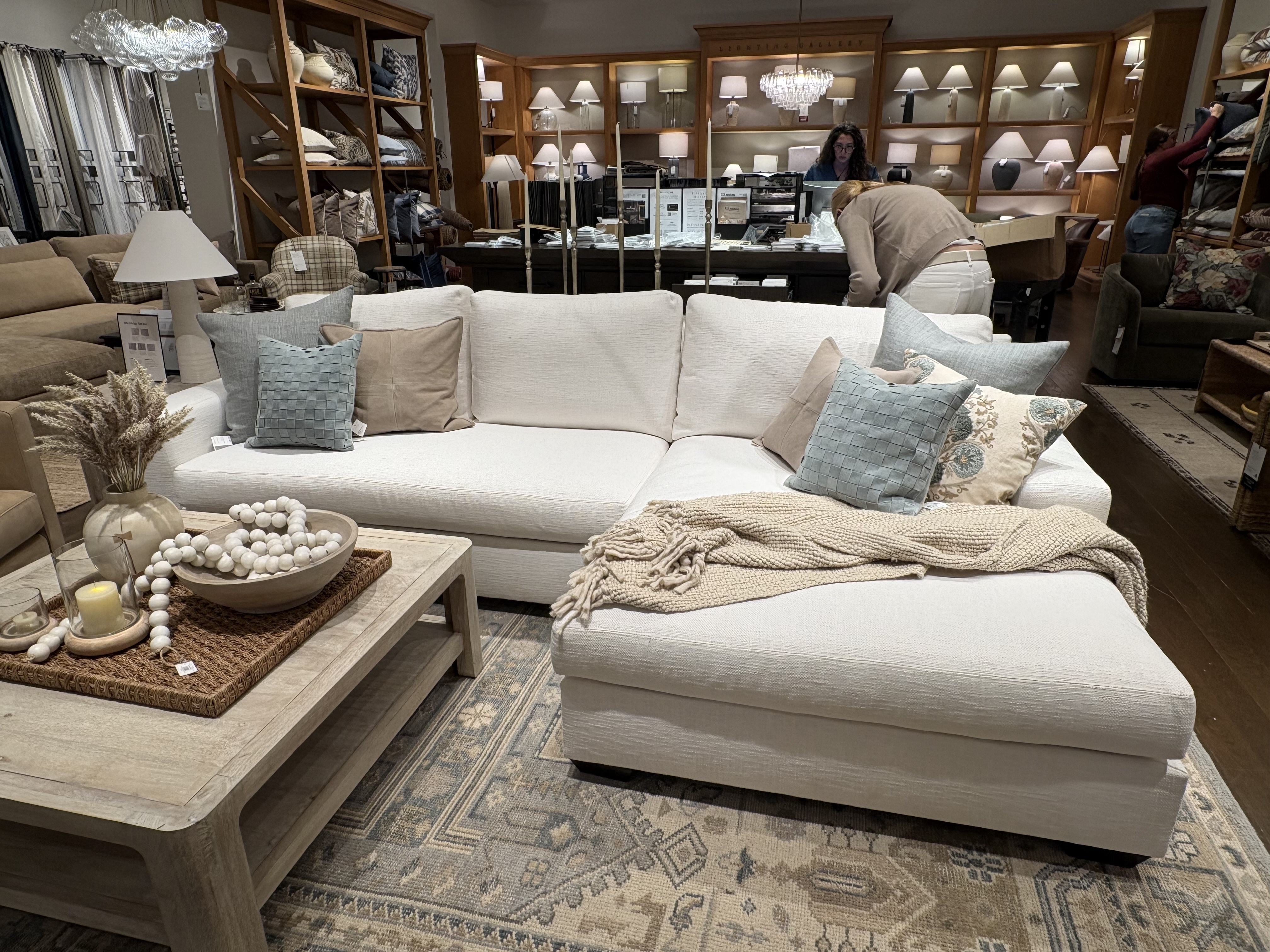 in-store photos of a pottery barn sofa