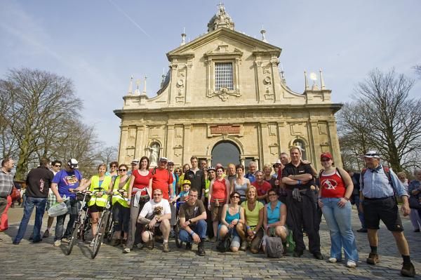 The pilgrims: Niels Albert and his supporters after the 23.5km walk from Tremelo