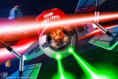Political Cartoon U.S. Trump space force golf