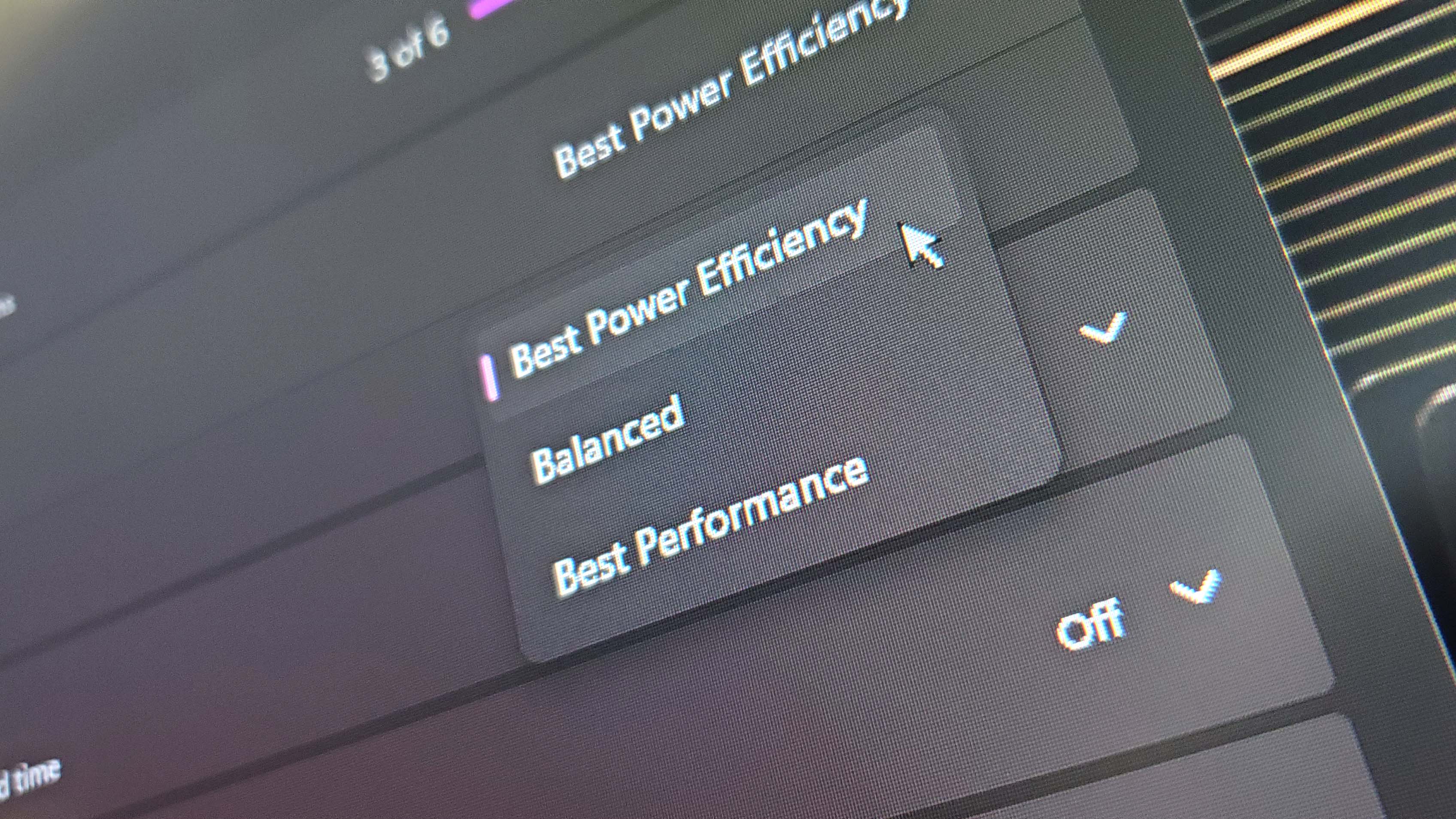 Shot of a monitor screen with the Windows 11 power settings open on it
