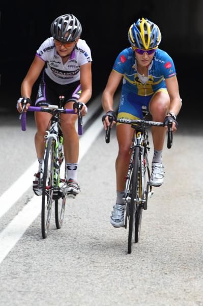 At the front of the race by mid-climb was Claudia H&auml;usler (Diadora Pasta Zara) and Emma Johansson (Hitec Products).