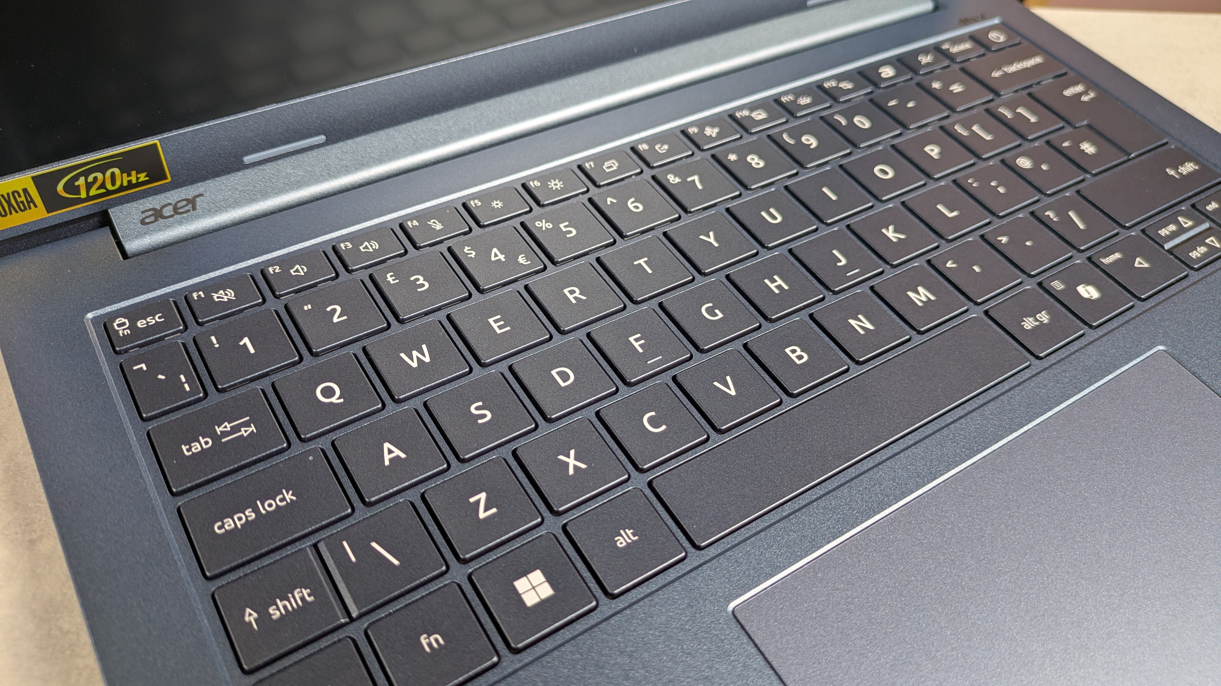 Close-up of keyboard on Acer Aspire 14 AI (2025), open on desk